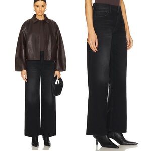 MOTHER SUPERIOR Jeans Spinner Zip Sneak High-Rise Wide-Leg Black Size 27